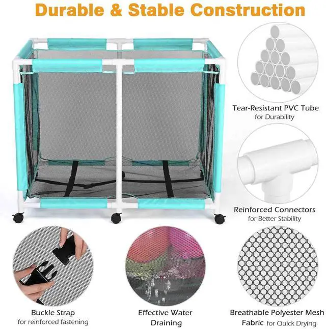 Alt view image 3 of 7 - Yescom Extra Large Mesh Pool Storage Bin 214 Gallon Noodles Holder Toys Organizer 6 Wheels Rolling Cart Blue