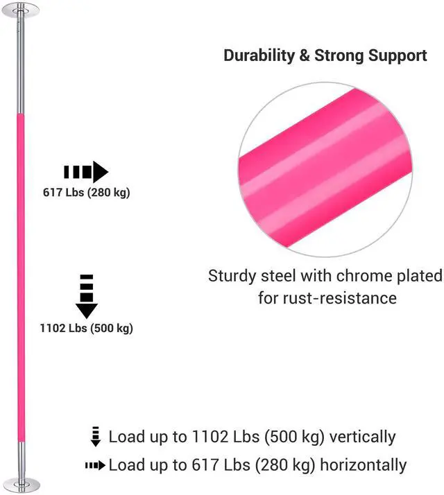 Alt view image 3 of 7 - Yescom 10.9 Ft Static Spinning Dancing Pole Kit 45mm Silicone Party Club Exercise Pink