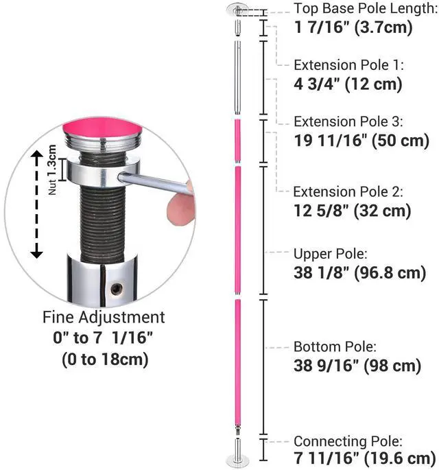 Alt view image 6 of 7 - Yescom 10.9 Ft Static Spinning Dancing Pole Kit 45mm Silicone Party Club Exercise Pink