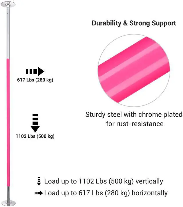 Alt view image 3 of 6 - Yescom 11.7 Ft Static Spinning Dancing Pole Kit 45mm Silicone Party Club Exercise Pink