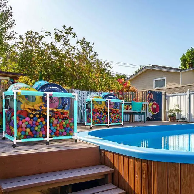 Alt view image 7 of 7 - Yescom Mesh Pool Storage Bin Extra Large PVC Framed Waterproof 6 Wheels with Black Net Cover Replacement