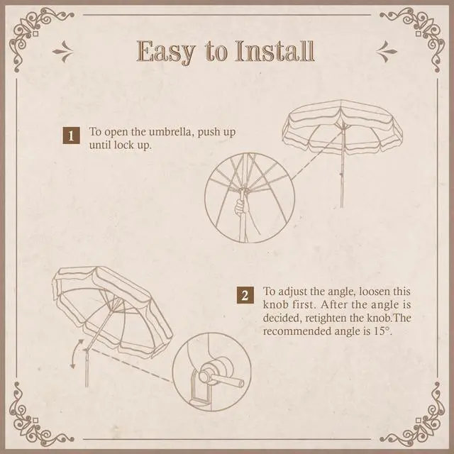 Alt view image 5 of 7 - LAGarden Palm Springs 6Ft Patio Floral Fringe Umbrella with Tassel Carry Bag Outdoor Vintage Wood Garden Parasol Purple