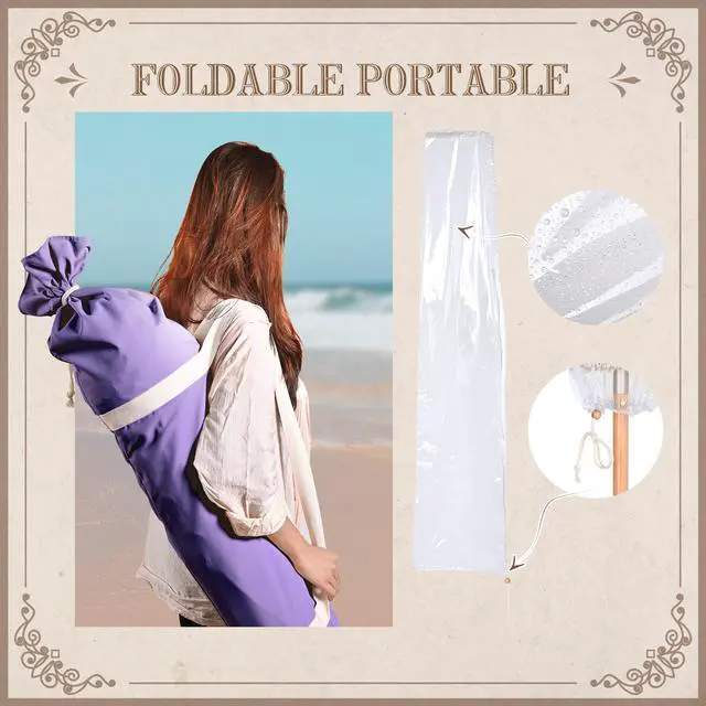 Alt view image 6 of 7 - LAGarden Palm Springs 6Ft Patio Floral Fringe Umbrella with Tassel Carry Bag Outdoor Vintage Wood Garden Parasol Purple