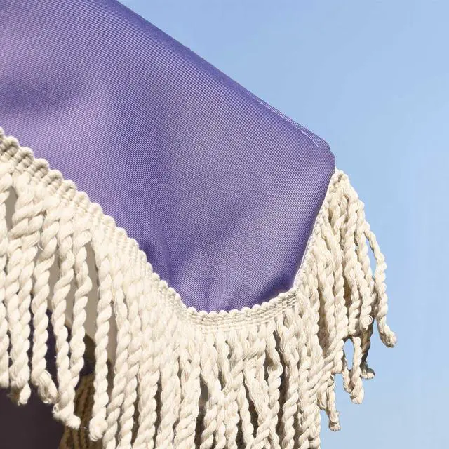 Alt view image 7 of 7 - LAGarden Palm Springs 6Ft Patio Floral Fringe Umbrella with Tassel Carry Bag Outdoor Vintage Wood Garden Parasol Purple