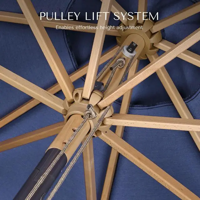 Alt view image 5 of 7 - LAGarden 9Ft Patio BOHO Market Patio Umbrella 260GSM Acrylic Fabric 5-Year-Non-Fading Resort Outdoor Market Hyacinth Blue