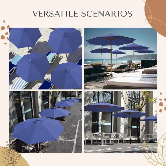 Alt view image 7 of 7 - LAGarden 9Ft Patio BOHO Market Patio Umbrella 260GSM Acrylic Fabric 5-Year-Non-Fading Resort Outdoor Market Hyacinth Blue