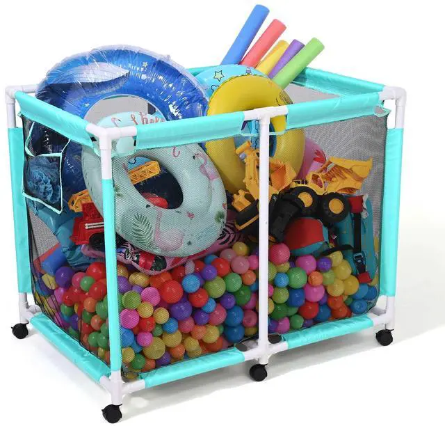 Alt view image 2 of 7 - Yescom Extra Large Mesh Pool Storage Bin 214 Gallon Noodles Holder Toys Organizer 6 Wheels Rolling Cart Blue
