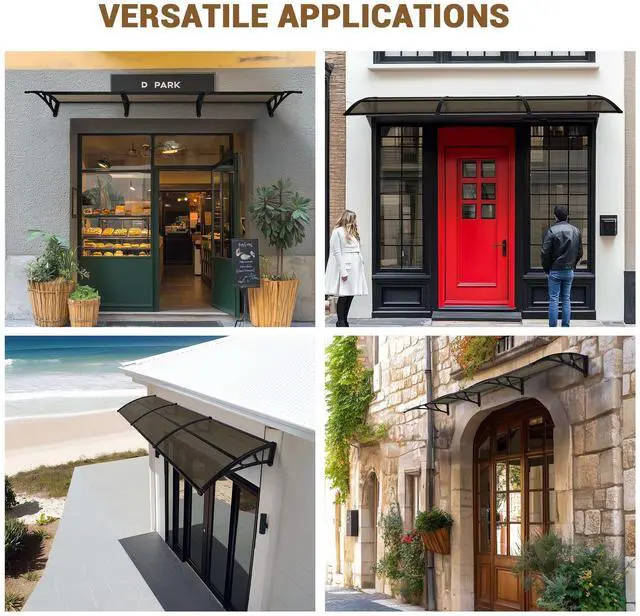 Alt view image 2 of 7 - Yescom 30"x120"  Window Awning Door Canopy Polycarbonate Anti-UV30+ Cover Outdoor Rain Snow Protection Patio Brown Board