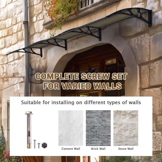 Alt view image 4 of 7 - Yescom 30"x120"  Window Awning Door Canopy Polycarbonate Anti-UV30+ Cover Outdoor Rain Snow Protection Patio Brown Board