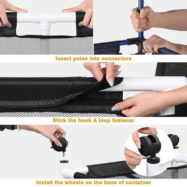 Alt view image 6 of 7 - Yescom Extra Large Mesh Pool Storage Bin Noodles Holder Toys Organizer,Rolling 6 Wheels,Double Decker Cart