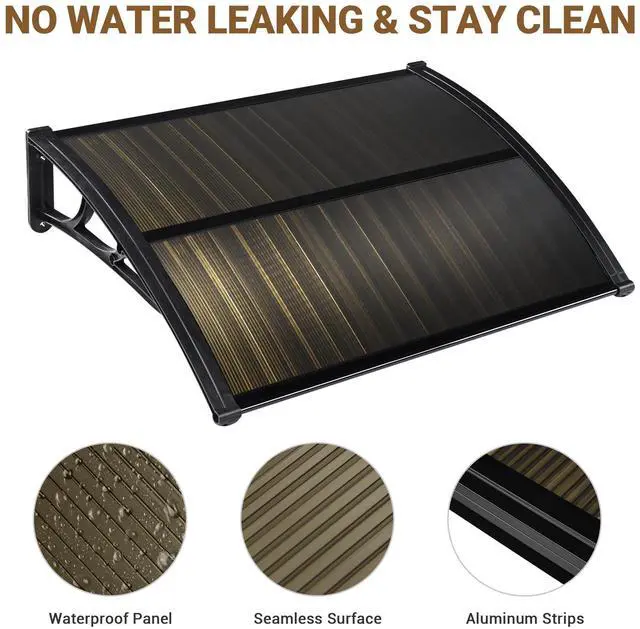 Alt view image 3 of 7 - Yescom 2Pcs 39"X29" Window Awning Door Canopy Polycarbonate Anti-UV30+ Cover Outdoor Rain Snow Protection Patio Brown