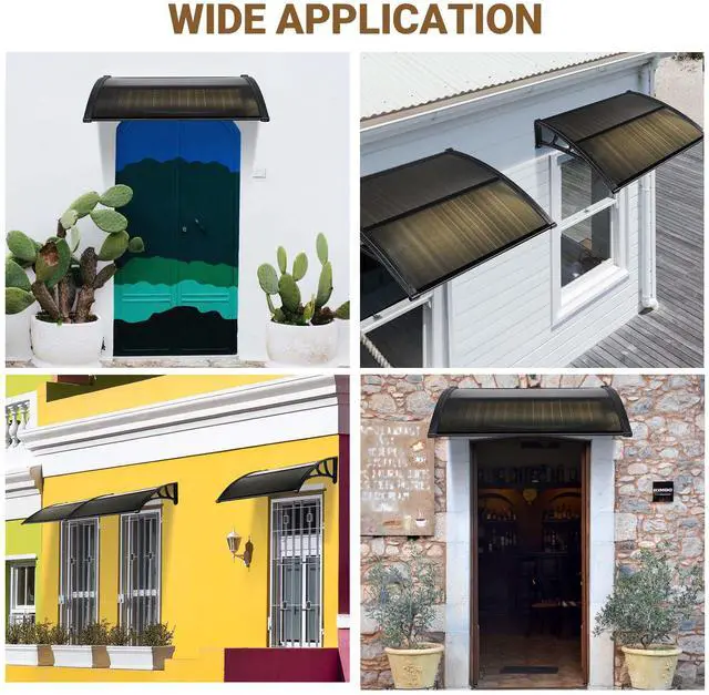 Alt view image 2 of 7 - Yescom 2Pcs 39"X29" Window Awning Door Canopy Polycarbonate Anti-UV30+ Cover Outdoor Rain Snow Protection Patio Brown