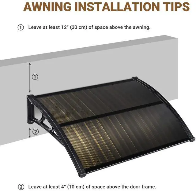 Alt view image 4 of 7 - Yescom 2Pcs 39"X29" Window Awning Door Canopy Polycarbonate Anti-UV30+ Cover Outdoor Rain Snow Protection Patio Brown