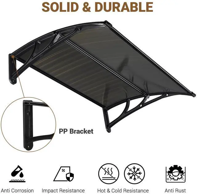 Alt view image 5 of 7 - Yescom 2Pcs 39"X29" Window Awning Door Canopy Polycarbonate Anti-UV30+ Cover Outdoor Rain Snow Protection Patio Brown