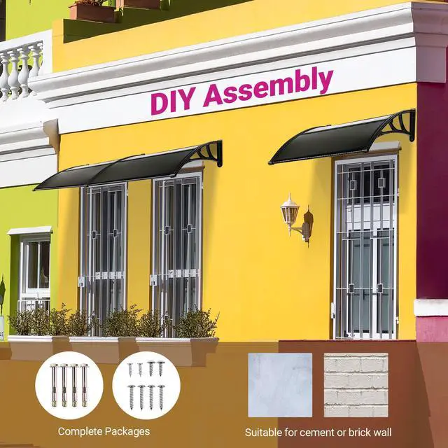 Alt view image 7 of 7 - Yescom 2Pcs 39"X29" Window Awning Door Canopy Polycarbonate Anti-UV30+ Cover Outdoor Rain Snow Protection Patio Brown