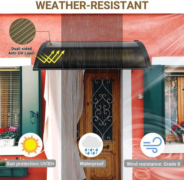 Alt view image 6 of 7 - Yescom 2Pcs 39"X29" Window Awning Door Canopy Polycarbonate Anti-UV30+ Cover Outdoor Rain Snow Protection Patio Brown