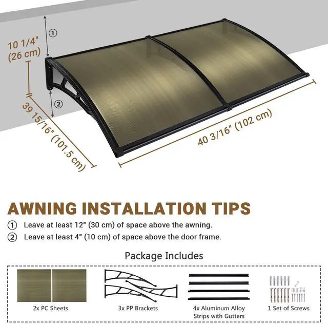 Alt view image 6 of 7 - Yescom 80"x40'' Window Door Cover Awning 2 Whole Polycarbonate Hollow Sheets Porch for UV Rain Snow Brown