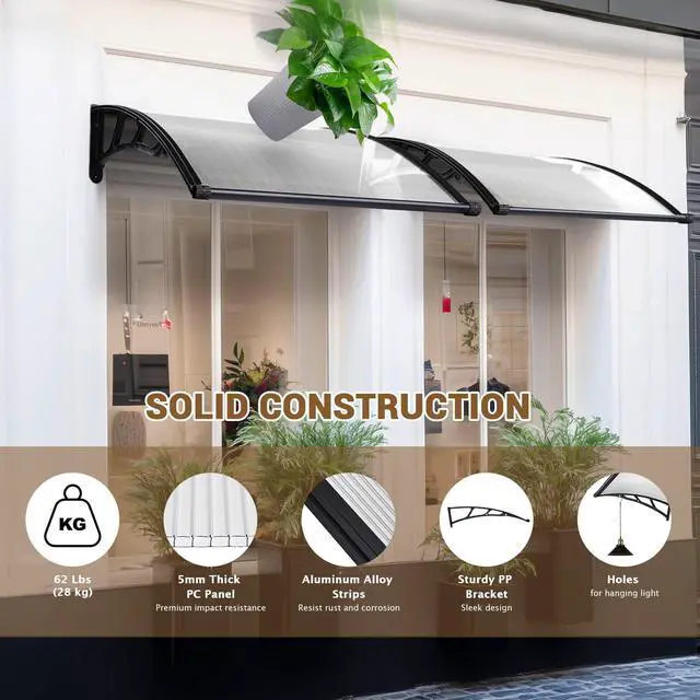 Alt view image 6 of 7 - Yescom 40"x40" Door Window Awning Whole One-piece Polycarbonate UV30+ Outdoor Rain Snow Protection Patio White Board