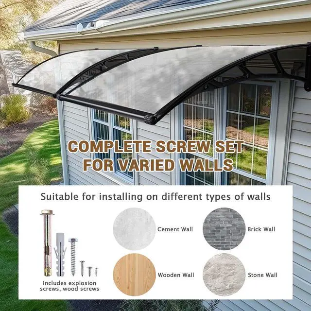 Alt view image 7 of 7 - Yescom 40"x40" Door Window Awning Whole One-piece Polycarbonate UV30+ Outdoor Rain Snow Protection Patio White Board