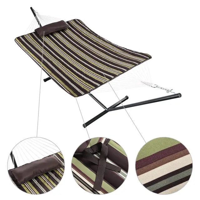 Alt view image 5 of 7 - Hammock with Stand for 2 Person 500Lbs Pillow Carrying Case Outdoor Patio Camp