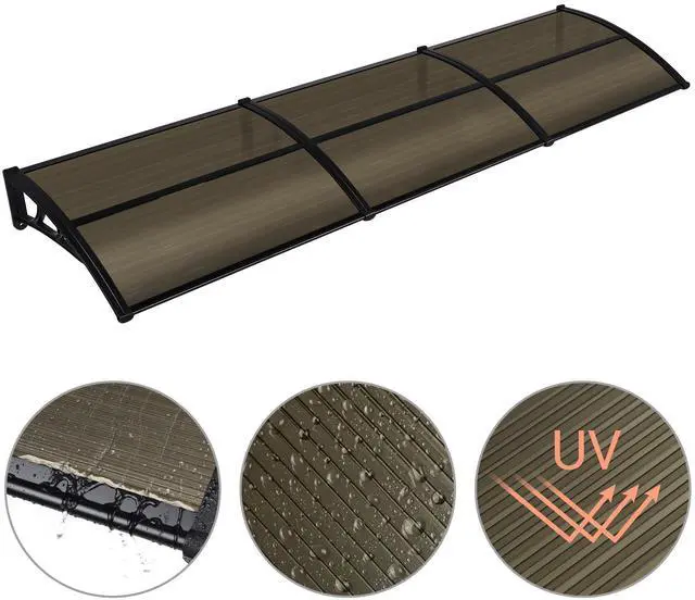 Alt view image 7 of 7 - Yescom 30"x120"  Window Awning Door Canopy Polycarbonate Anti-UV30+ Cover Outdoor Rain Snow Protection Patio Brown Board