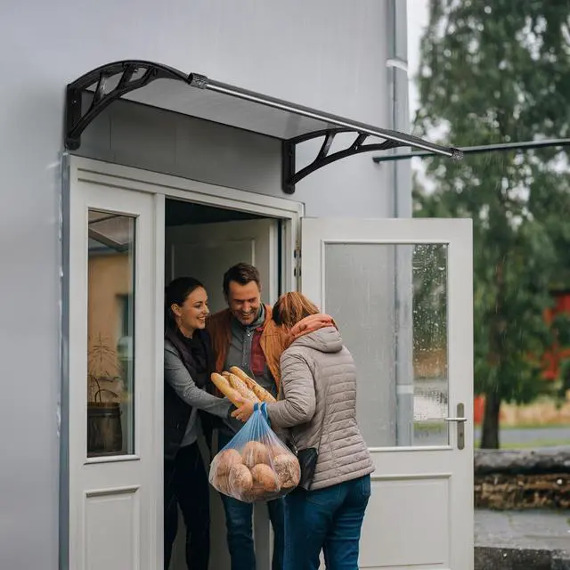 Alt view image 2 of 7 - Yescom 40"x40" Door Window Awning Whole One-piece Polycarbonate UV30+ Outdoor Rain Snow Protection Patio White Board