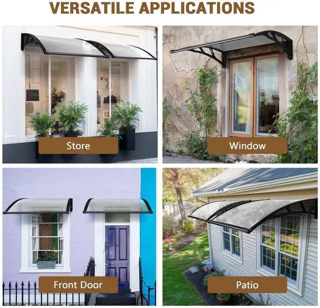 Alt view image 3 of 7 - Yescom 40"x40" Door Window Awning Whole One-piece Polycarbonate UV30+ Outdoor Rain Snow Protection Patio White Board