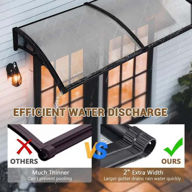 Alt view image 4 of 7 - Yescom 40"x40" Door Window Awning Whole One-piece Polycarbonate UV30+ Outdoor Rain Snow Protection Patio White Board