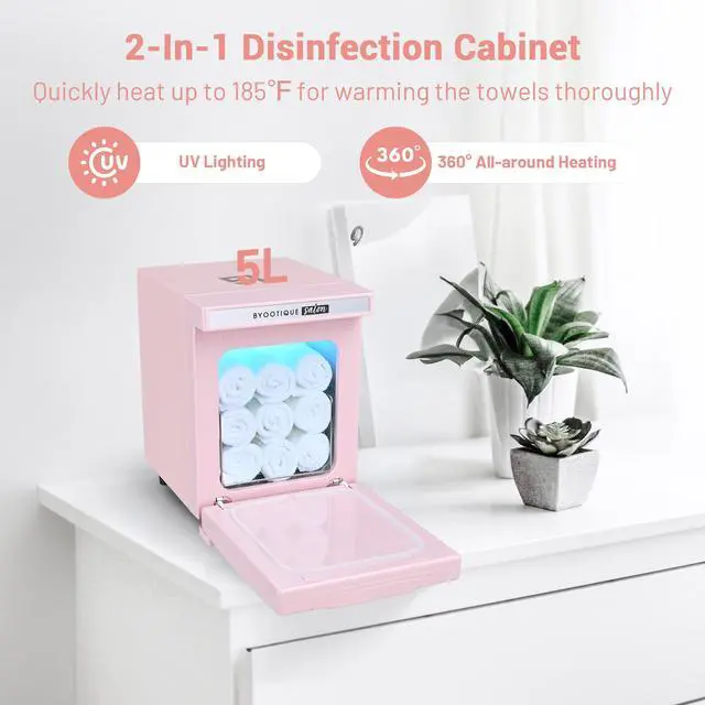 Alt view image 3 of 7 - Byootique 5L Mini Towel Warmer, Fast Heating Portable Towel Warmer for Facial Spa, Hair Salon, Pink