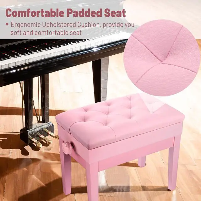 Alt view image 4 of 7 - Yescom Adjustable Duet Piano Bench PU Leather Padded Wooden Keyboard Storage
