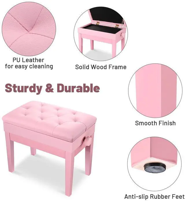 Alt view image 5 of 7 - Yescom Adjustable Duet Piano Bench PU Leather Padded Wooden Keyboard Storage