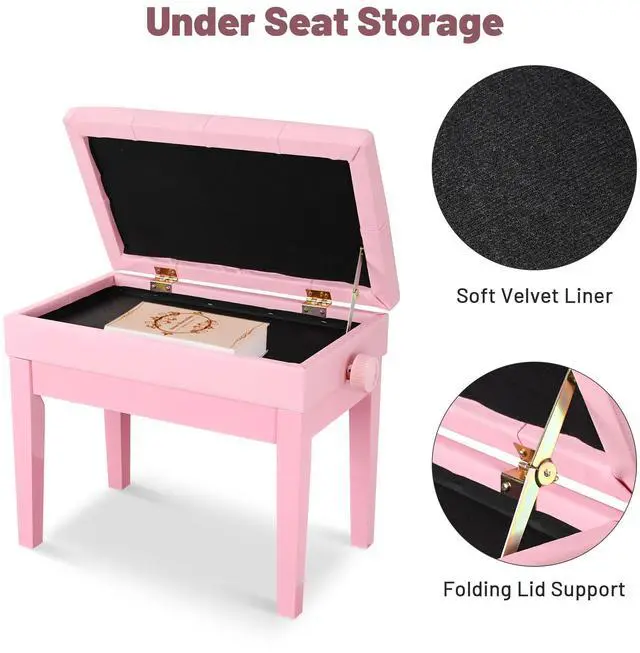 Alt view image 6 of 7 - Yescom Adjustable Duet Piano Bench PU Leather Padded Wooden Keyboard Storage