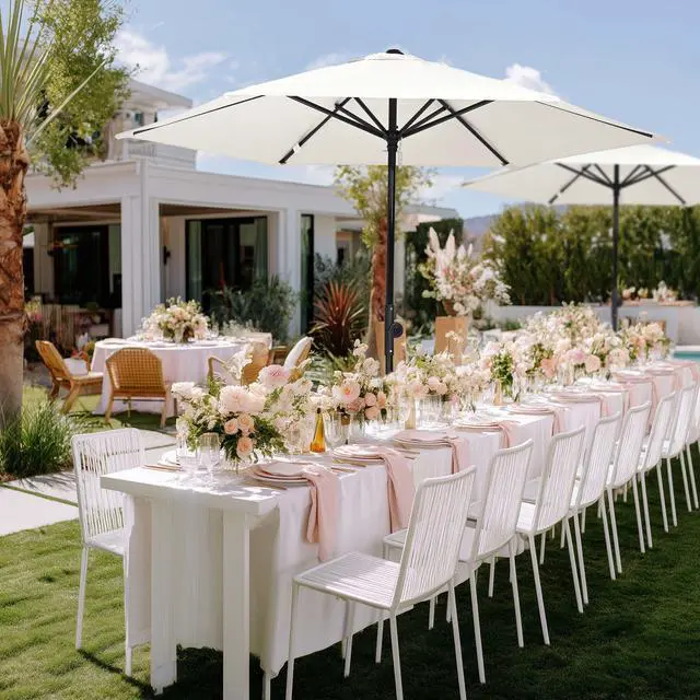 Alt view image 2 of 7 - Yescom 7.5 Ft Outdoor Patio Umbrella 6 Ribs with Scale Tilt Button Strap UV30+ Sunshade Garden Parasol for Yard Deck Market Pool Ivory