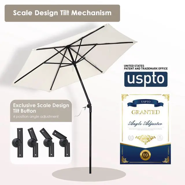 Alt view image 4 of 7 - Yescom 7.5 Ft Outdoor Patio Umbrella 6 Ribs with Scale Tilt Button Strap UV30+ Sunshade Garden Parasol for Yard Deck Market Pool Ivory