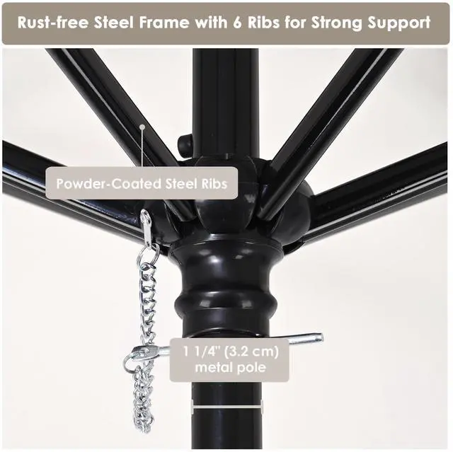 Alt view image 5 of 7 - Yescom 7.5 Ft Outdoor Patio Umbrella 6 Ribs with Scale Tilt Button Strap UV30+ Sunshade Garden Parasol for Yard Deck Market Pool Ivory