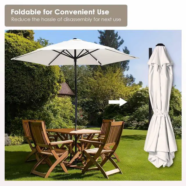 Alt view image 7 of 7 - Yescom 7.5 Ft Outdoor Patio Umbrella 6 Ribs with Scale Tilt Button Strap UV30+ Sunshade Garden Parasol for Yard Deck Market Pool Ivory
