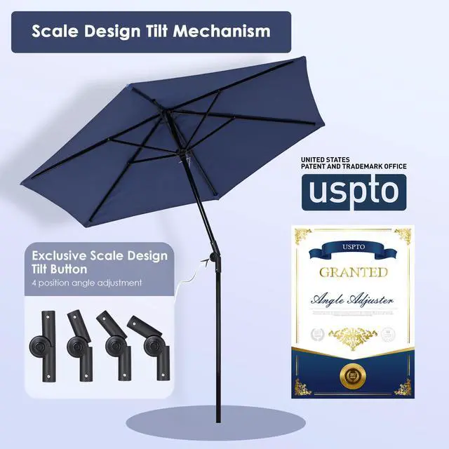 Alt view image 4 of 7 - Yescom 7.5 Ft Outdoor Patio Umbrella 6 Ribs with Scale Tilt Button Strap UV30+ Sunshade Garden Parasol for Yard Deck Market Pool Navy Blue