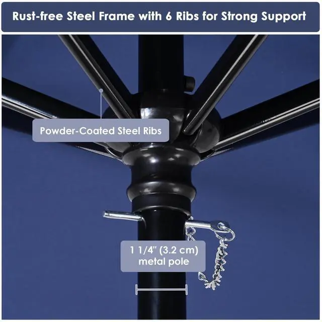 Alt view image 5 of 7 - Yescom 7.5 Ft Outdoor Patio Umbrella 6 Ribs with Scale Tilt Button Strap UV30+ Sunshade Garden Parasol for Yard Deck Market Pool Navy Blue