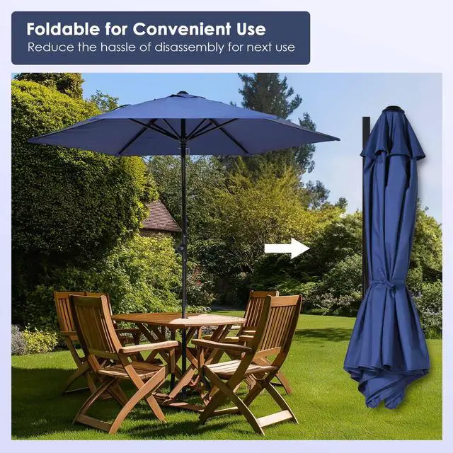 Alt view image 7 of 7 - Yescom 7.5 Ft Outdoor Patio Umbrella 6 Ribs with Scale Tilt Button Strap UV30+ Sunshade Garden Parasol for Yard Deck Market Pool Navy Blue
