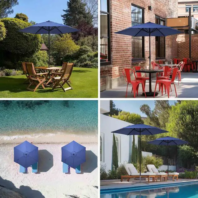 Alt view image 3 of 7 - Yescom 7.5 Ft Outdoor Patio Umbrella 6 Ribs with Scale Tilt Button Strap UV30+ Sunshade Garden Parasol for Yard Deck Market Pool Navy Blue