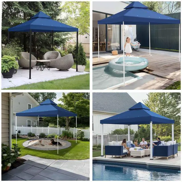 Alt view image 2 of 7 - Yescom 8x8Ft 2-Tier Gazebo Top Replacement UV30+ for Dual Tier Outdoor Patio Canopy Cover Party Yard Garden Navy Blue
