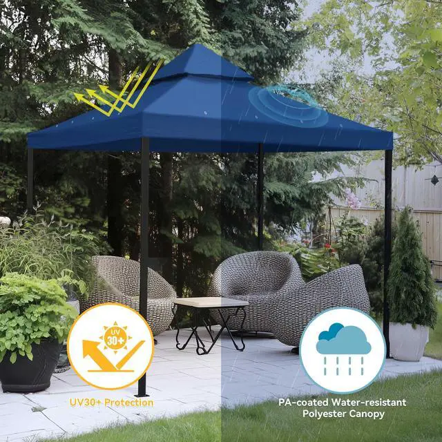 Alt view image 4 of 7 - Yescom 8x8Ft 2-Tier Gazebo Top Replacement UV30+ for Dual Tier Outdoor Patio Canopy Cover Party Yard Garden Navy Blue