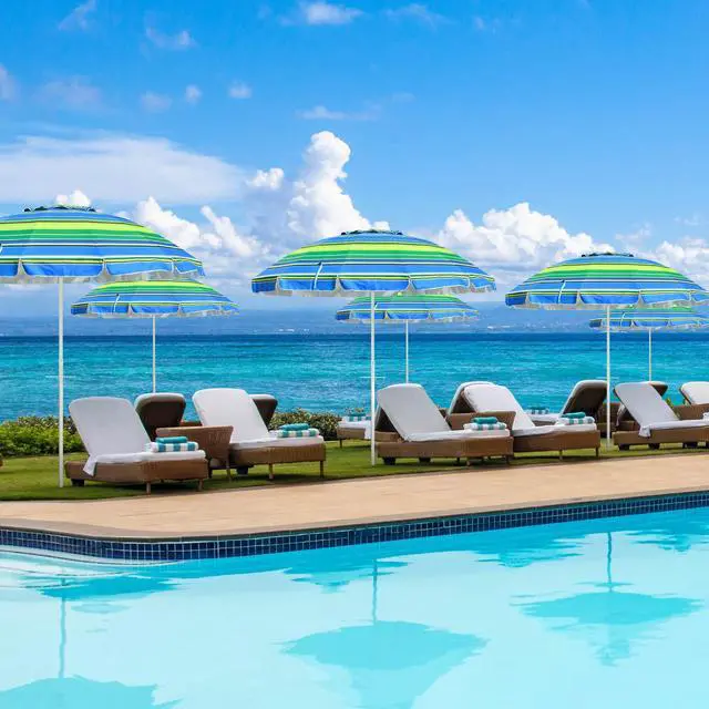 Alt view image 2 of 7 - Yescom 7 Ft Striped Outdoor Umbrella UV Protection Sunshade Tilt Sand Anchor