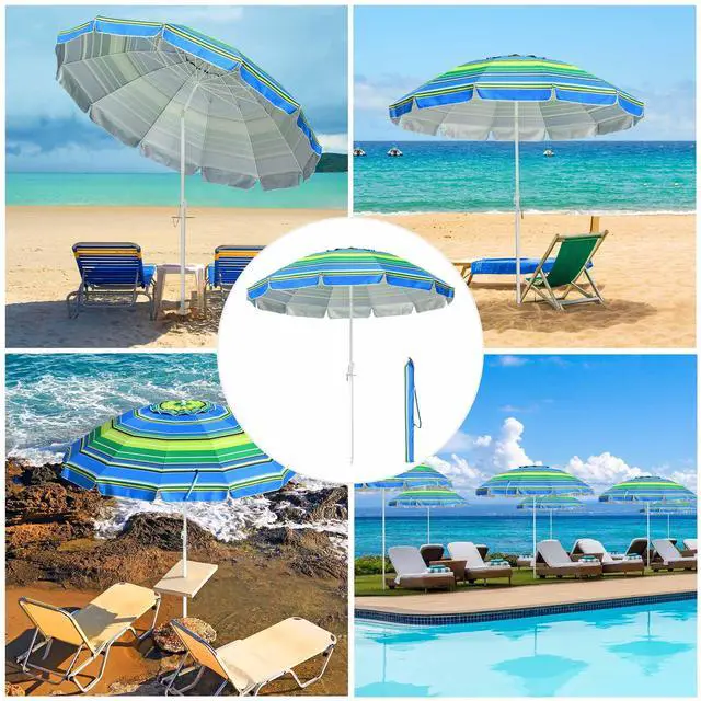 Alt view image 3 of 7 - Yescom 7 Ft Striped Outdoor Umbrella UV Protection Sunshade Tilt Sand Anchor