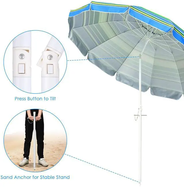 Alt view image 5 of 7 - Yescom 7 Ft Striped Outdoor Umbrella UV Protection Sunshade Tilt Sand Anchor