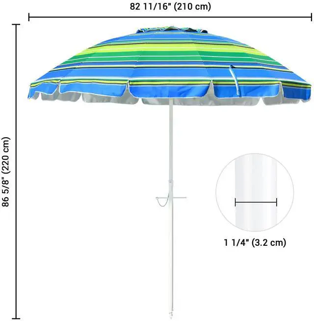 Alt view image 7 of 7 - Yescom 7 Ft Striped Outdoor Umbrella UV Protection Sunshade Tilt Sand Anchor