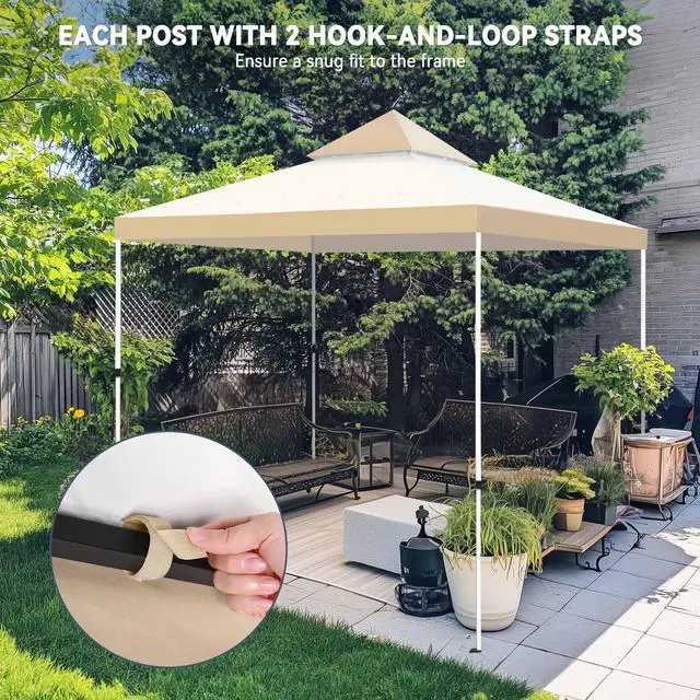 Alt view image 5 of 7 - Yescom 10x10Ft UV30+ Gazebo Replacement Top for 2 Tier Outdoor Canopy Cover Patio Backyard Party Deck Sand+Ivory