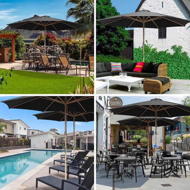 Alt view image 3 of 7 - Yescom 13FT Large Outdoor Patio Umbrella UV30+ Wood 8 Rib Pole for Table Beach Yard Garden Wedding Deck Cafe Pool Black