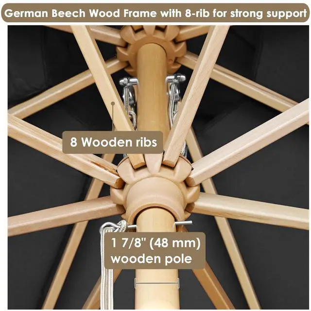 Alt view image 6 of 7 - Yescom 13FT Large Outdoor Patio Umbrella UV30+ Wood 8 Rib Pole for Table Beach Yard Garden Wedding Deck Cafe Pool Black