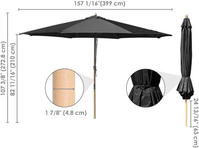 Alt view image 7 of 7 - Yescom 13FT Large Outdoor Patio Umbrella UV30+ Wood 8 Rib Pole for Table Beach Yard Garden Wedding Deck Cafe Pool Black